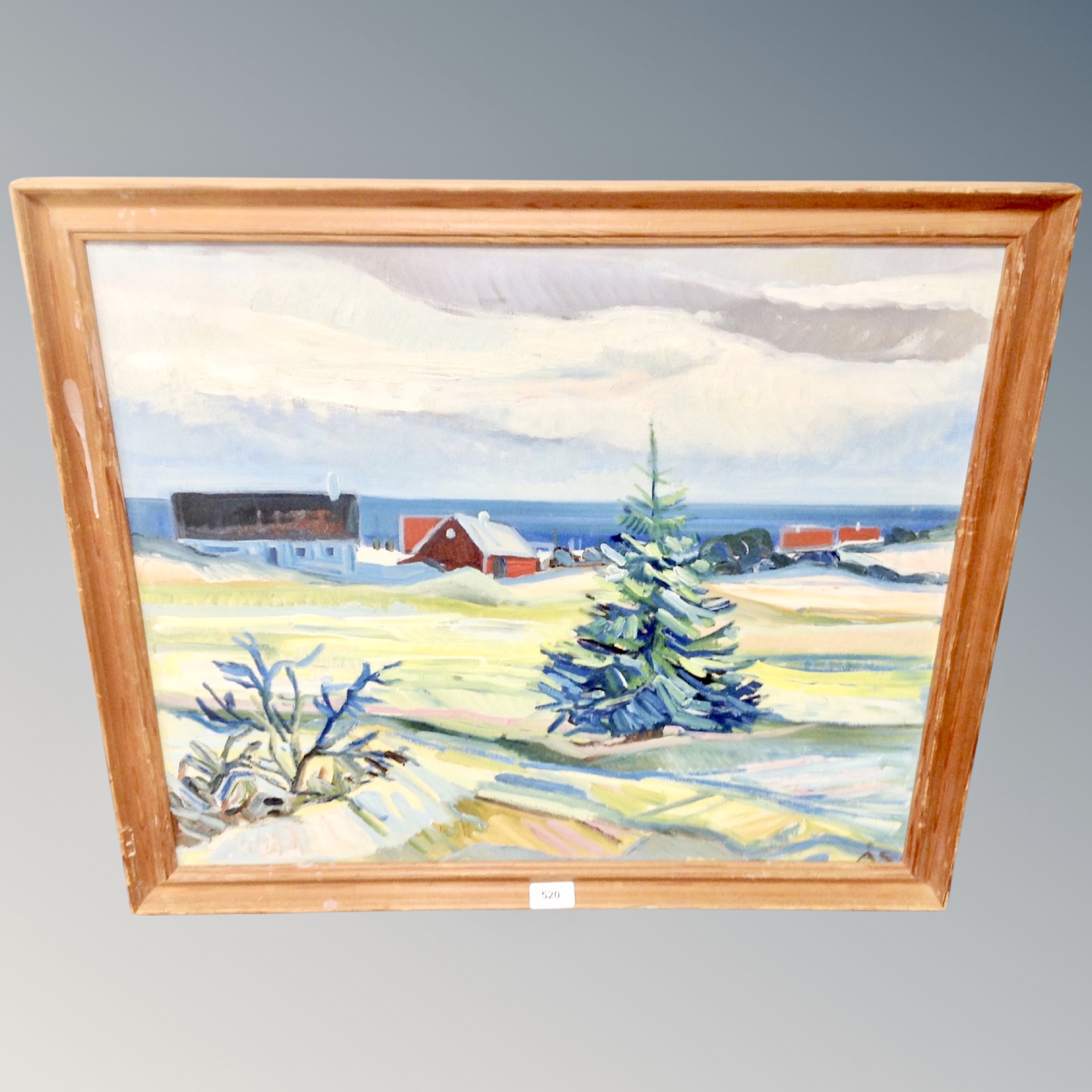 Continental School : Farm by a coast, oil on canvas,