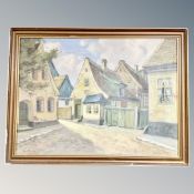 Continental School : Buildings in a cobbled street, oil on canvas,