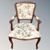 A contemporary stained beech open salon armchair in tapestry fabric