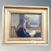 Continental School : Portrait of a lady reading, oil on canvas,