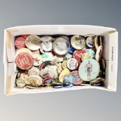 A box of 1970's and later pin badges