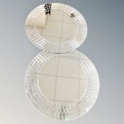 Two circular Ikea all-glass mosaic mirrors