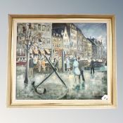 Continental school : figures in a street, oil on canvas,