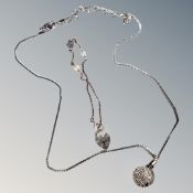 A 17 inch Swarovski necklace with glitter ball together with small silver bracelet and silver