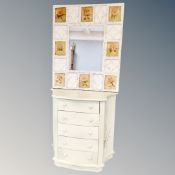 A contemporary shaped five drawer chest together with a further shabby chic bevelled wall mirror