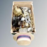 A box of various items, brass ware,