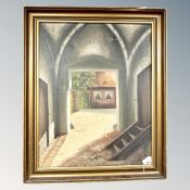 Continental school : view through an archway, oil on canvas,