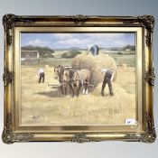 Continental school, oil on canvas : figures working a field,