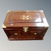 A Chinese hardwood brass inlaid campaign style chest fitted a drawer,