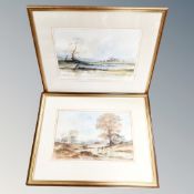 Two T Mcardle watercolours depicting marshland,