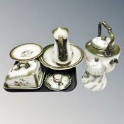 Seven pieces of Blakeney china, oversized coffee pot, butter dish,