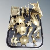 A tray of brass ornaments,