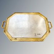 A David Marshall brass and aluminium twin-handled drinks tray, stamped Inquisa, Made in Spain,