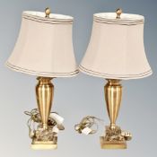 A pair of contemporary metal and marble table lamps with shades