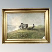 Continental school, oil on canvas : horses with plough,