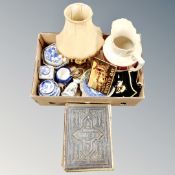 A box of assorted Ringtons ceramics, Maling bowl, Whitley Bay tile,