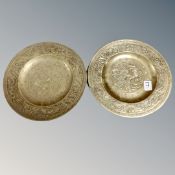 A pair of heavy brass Indian plates,