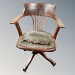 A Victorian oak captain's desk chair (a/f)