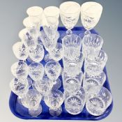 A tray of good quality crystal drinking glasses