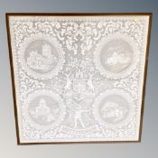 A Nottingham needlework panel in frame