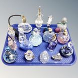 A tray of glass perfume bottles,