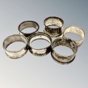 Six assorted silver napkin rings CONDITION REPORT: 73.