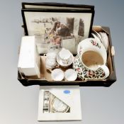 A box of middle eastern pictures, German coffee set,