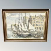 Continental school : boats in a dock, oil on canvas,