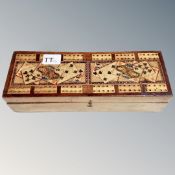 A Victorian cribbage box containing two sets of playing cards