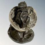 A Heredities limited edition composite and silver figure - Sleeping mouse on silver apple,