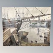 Continental school, oil on canvas : boats in a dock,