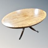 An oval coffee table