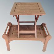 Two teak garden occasional tables