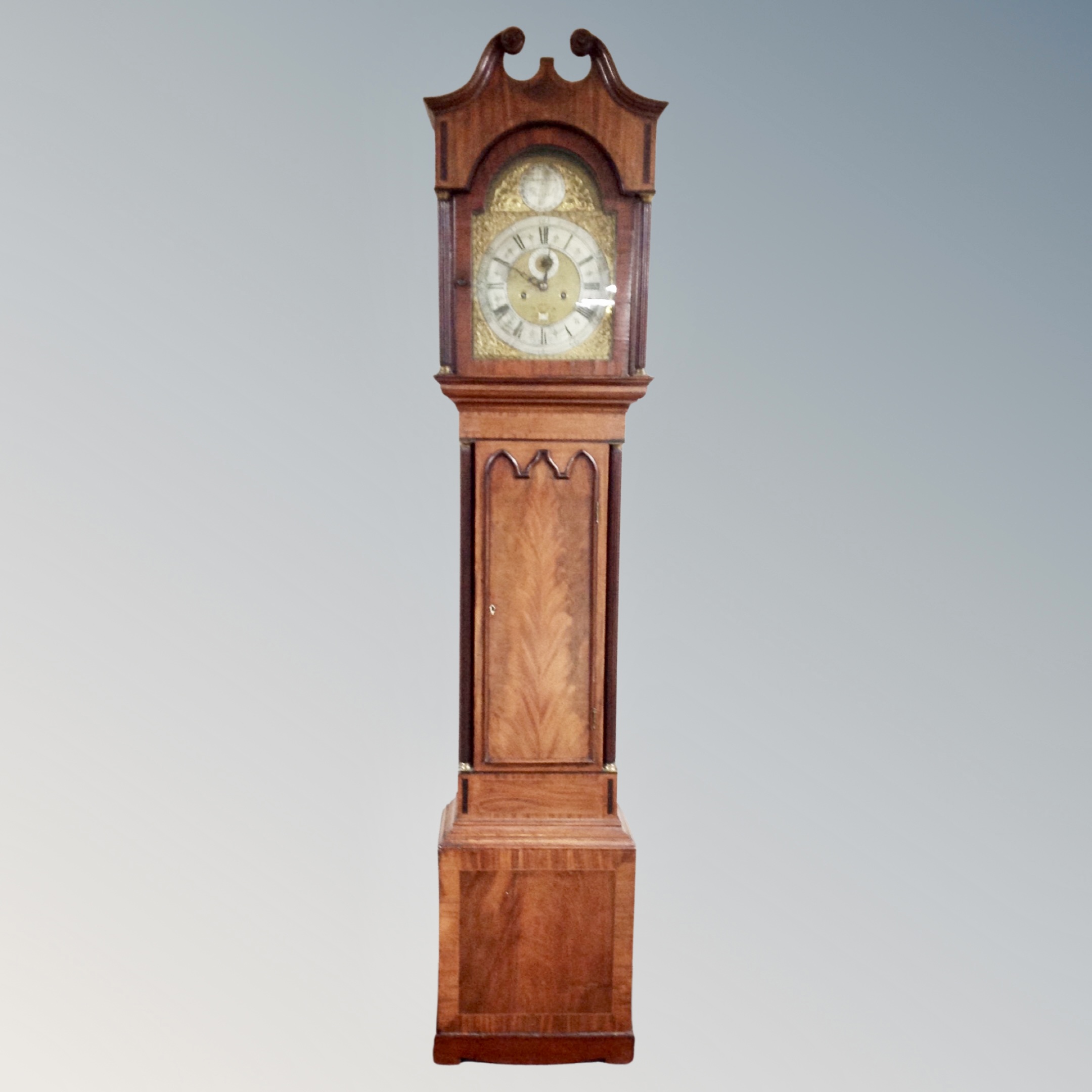 A 19th century mahogany eight day longcase clock with brass Tempus Fugit dial signed Rob Hodgkin,