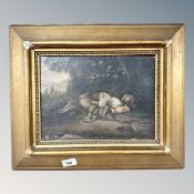 19th century school: Child with fallen horse, oil on canvas,