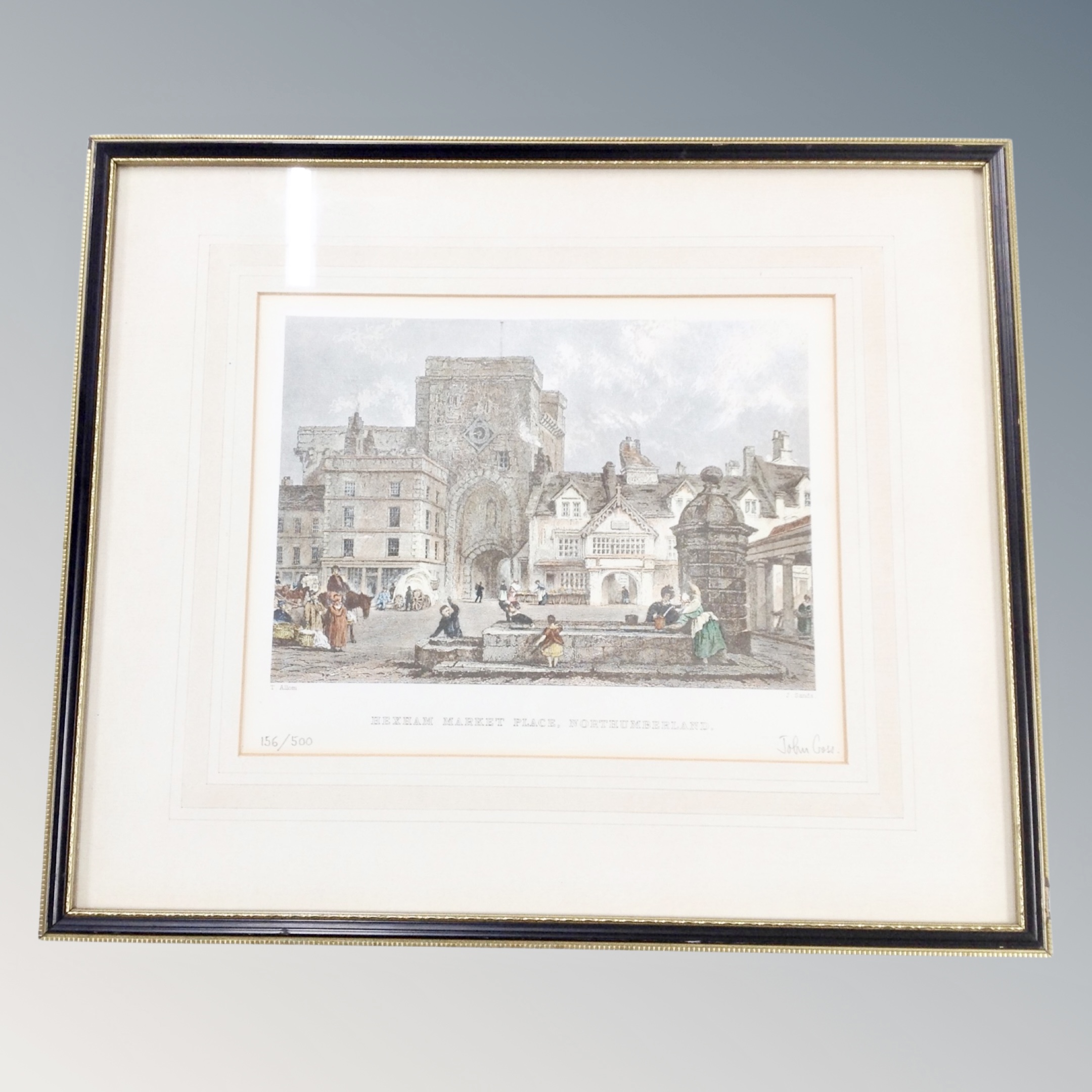 A John Gross signed limited edition hand coloured engraving - Hexham Market Place no.