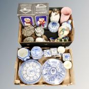 Two boxes of ceramics, contemporary ornaments,