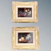 A pair of gilt framed still lifes after Szabo, each 17 cm x 12 cm.