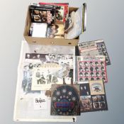 A box of Beatles poster and books, small quantity of vinyl records, The Beatles, John Lennon,