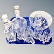 A tray of glass ware, six crystal tankards, fruit bowl,