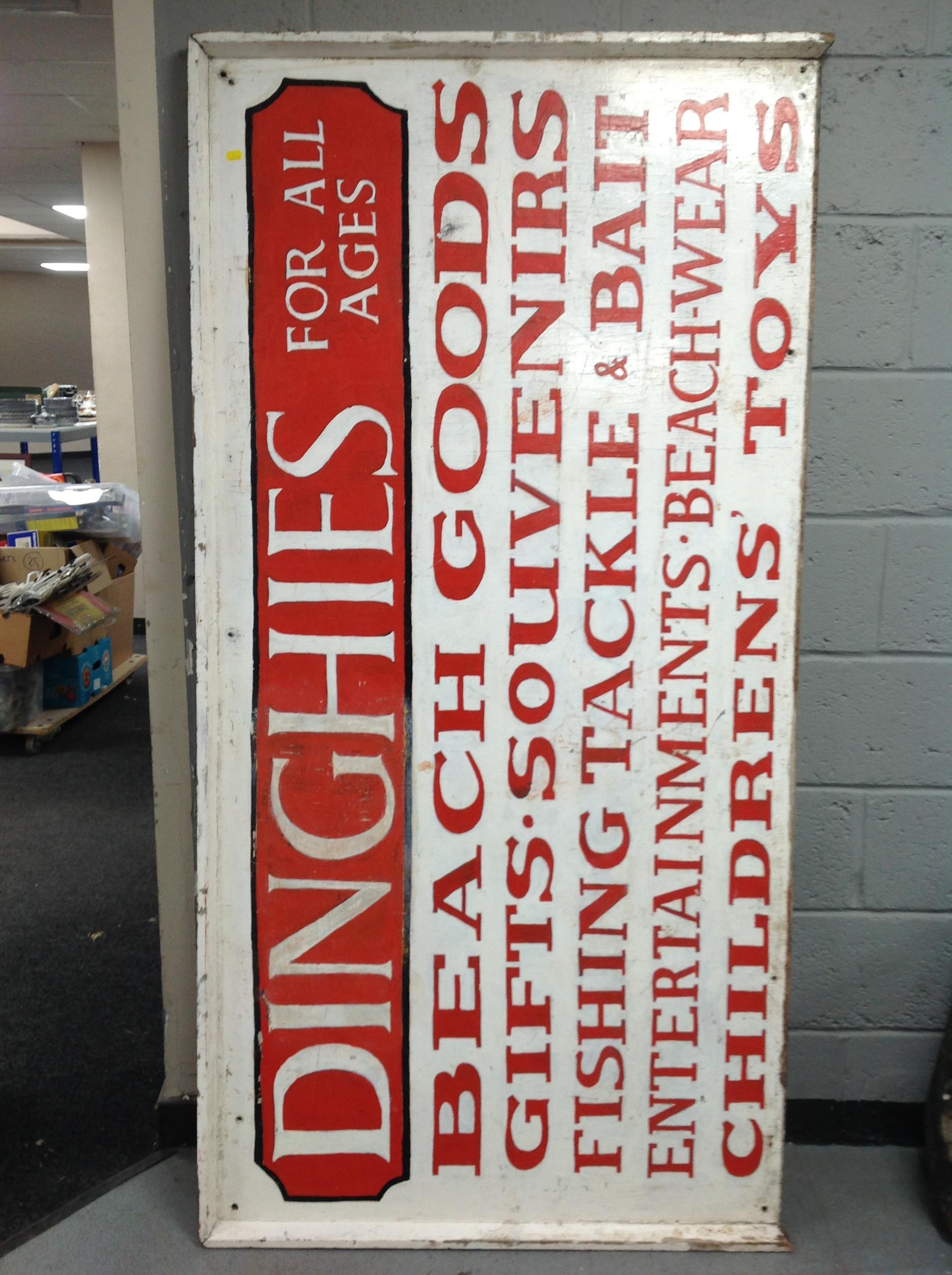 A large hand painted wooden sign - Dinghies for all ages,