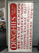 A large hand painted wooden sign - Dinghies for all ages,