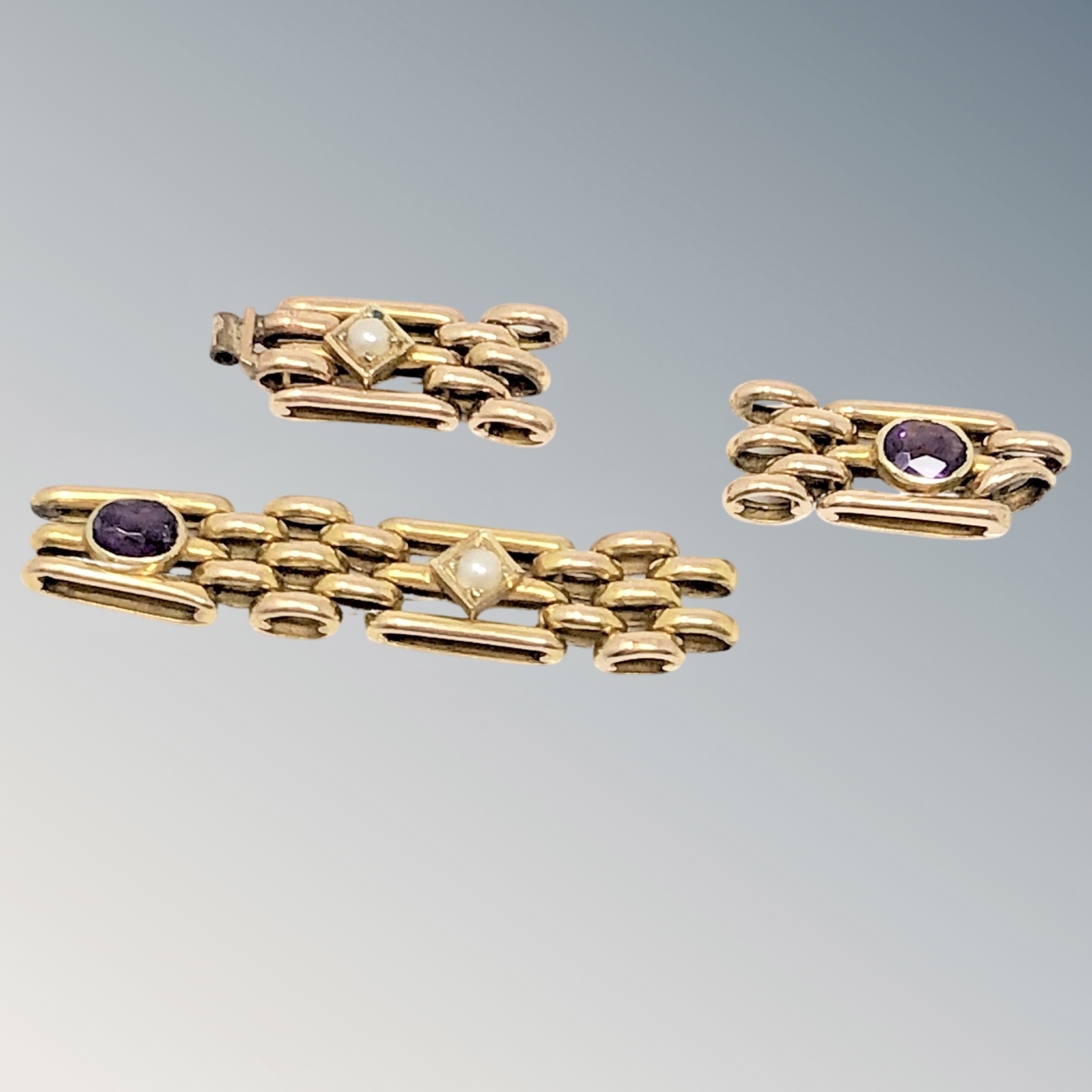 Three sections of a gold Victorian bracelet,