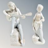 A Nao figure of a Girl with guitar together with a further Nao wash girl figure