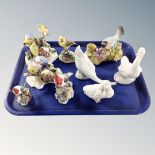 A tray of ceramic bird ornaments including Nao,