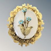 An antique 15ct gold agate and turquoise brooch