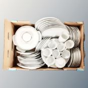 A box of German Thomas white silvered rimmed tea and dinner ware