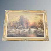 A 20th century oil on canvas depicting a winter landscape, signed Haldinger, 91 cm x 60 cm.