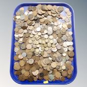 A tray of 19th and 20th century English and Foreign coins