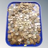 A tray of 19th and 20th century English and Foreign coins